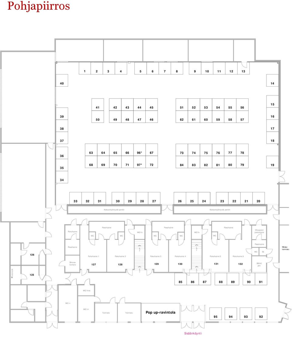penkit Pukuhuone /lv /lv Ohjaajien pukuhuone 16634,08 126 125 Ylös Ylös Puhuhuone 1 Pukuhuone 2 Pukuhuone 3 Pukuhuone 4 Pukuhuone 5 Pukuhuone 6 127 128