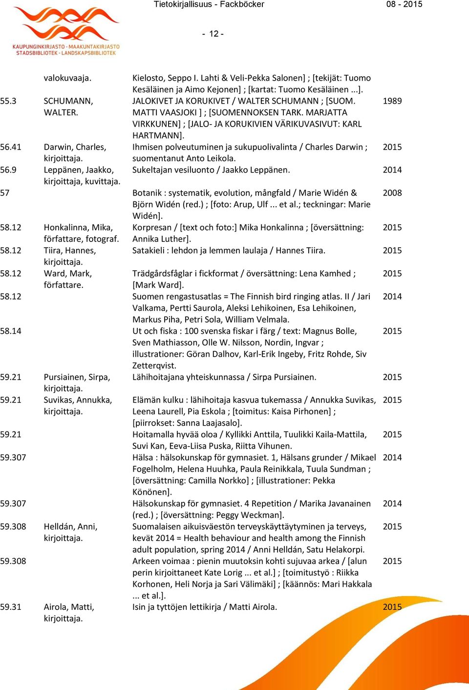 Ihmisen polveutuminen ja sukupuolivalinta / Charles Darwin ; suomentanut Anto Leikola. Sukeltajan vesiluonto / Jaakko Leppänen. 56.41 Darwin, Charles, 56.9 Leppänen, Jaakko, kirjoittaja, kuvittaja.