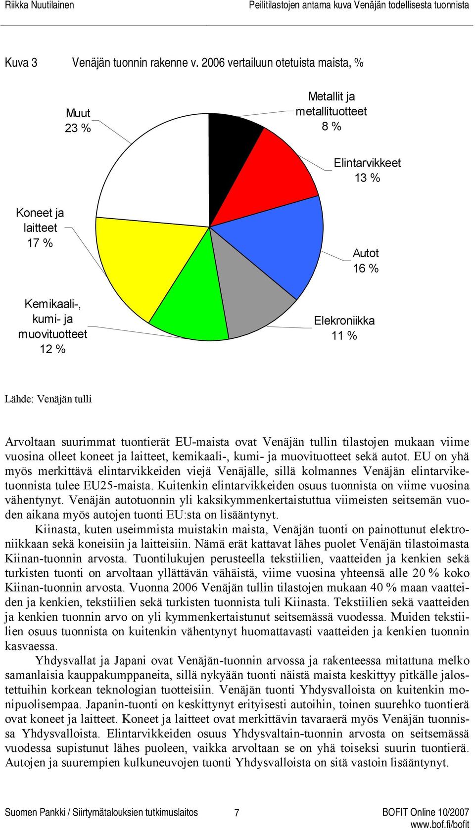 Venäjän tulli Arvoltaan suurimmat tuontierät EU-maista ovat Venäjän tullin tilastojen mukaan viime vuosina olleet koneet ja laitteet, kemikaali-, kumi- ja muovituotteet sekä autot.