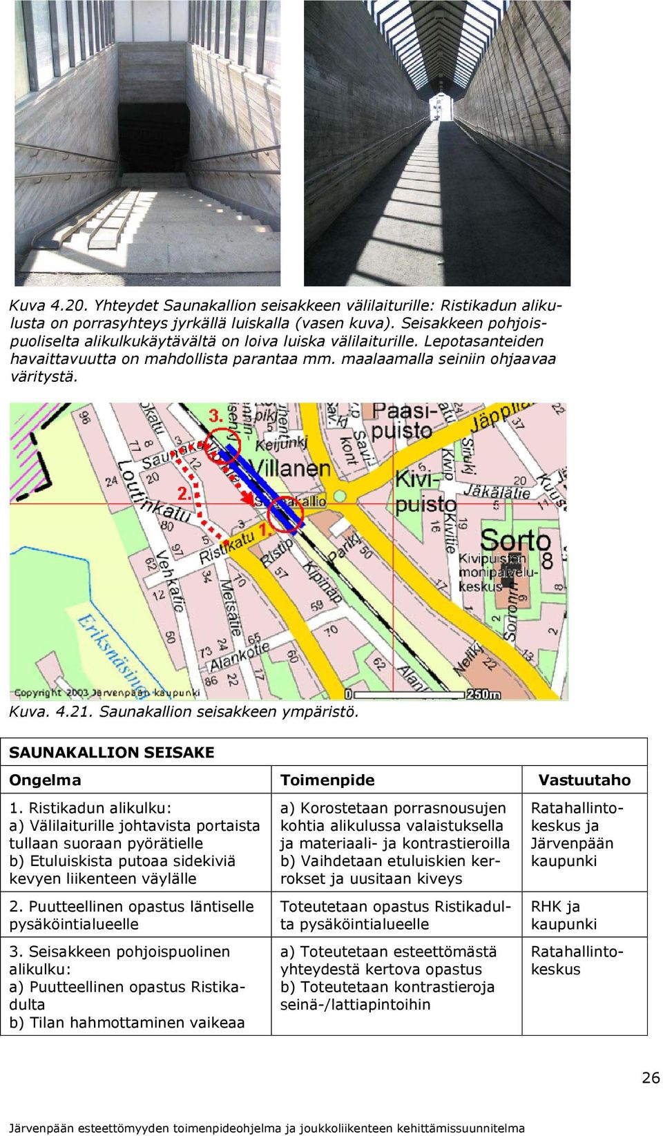 Saunakallion seisakkeen ympäristö. SAUNAKALLION SEISAKE Ongelma Toimenpide Vastuutaho 1.