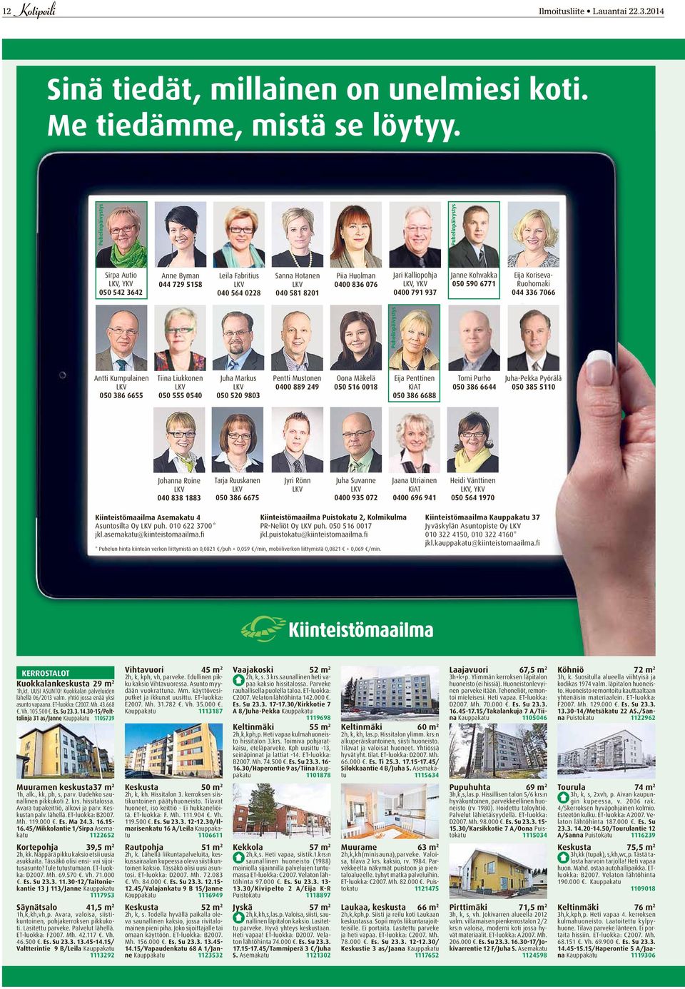 2014 Sinä tiedät, millainen on  Puhelinpäivystys Puhelinpäivystys Etunimi Sukunimi 000000000 Etunimi Sukunimi 000000000 Sirpa Autio, YKV 050 542 3642 Anne Byman 044 729 5158 Leila Fabritius 040 564