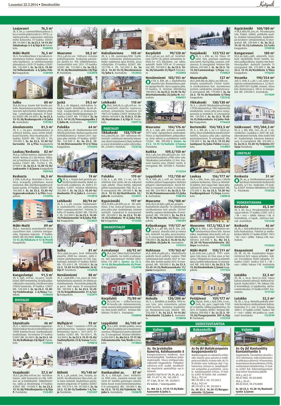 Kylpyhuone uusittu käyttövesi- ja viemäriremontin yhteydessä v.2010. ET-luokka: E2007. Mh. 143.000. Es. Su 23.3. 13.