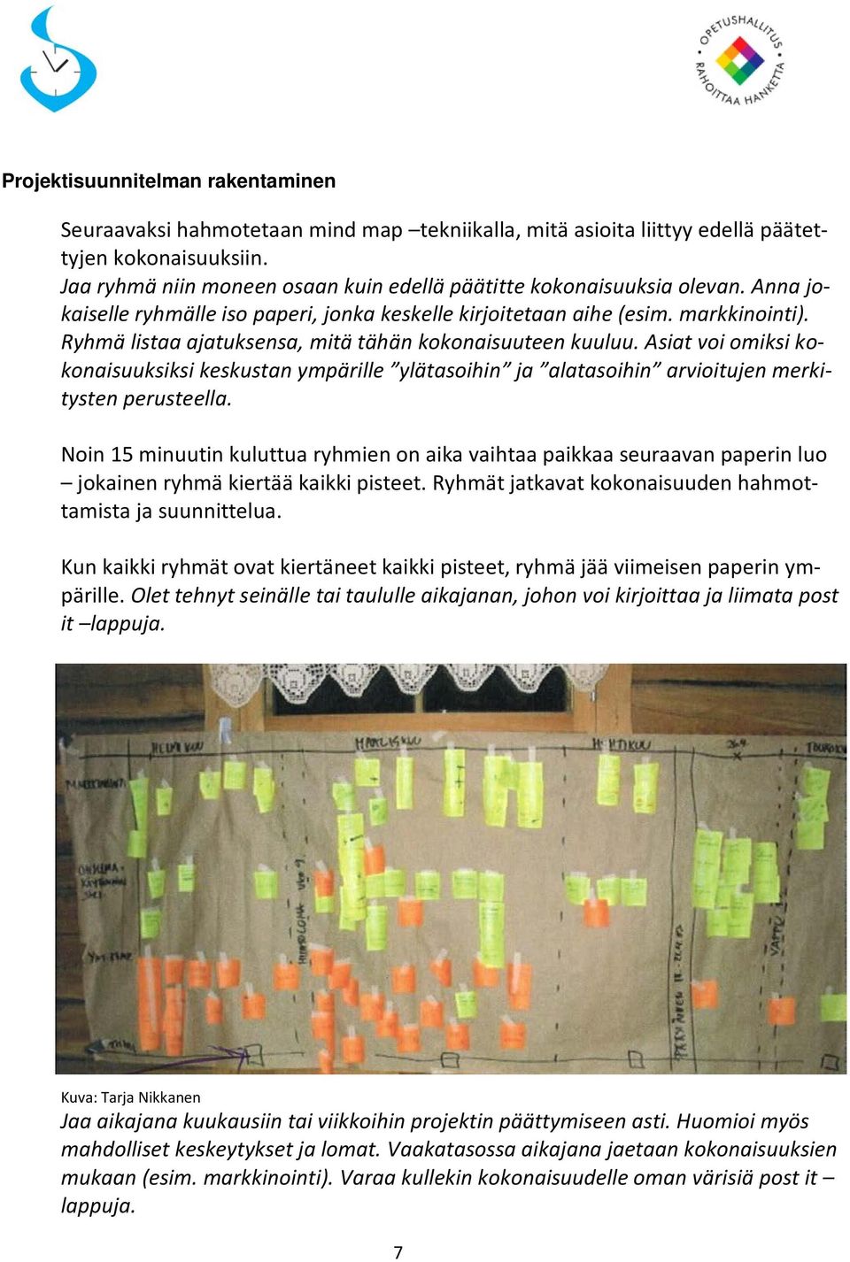 Ryhmä listaa ajatuksensa, mitä tähän kokonaisuuteen kuuluu. Asiat voi omiksi kokonaisuuksiksi keskustan ympärille ylätasoihin ja alatasoihin arvioitujen merkitysten perusteella.