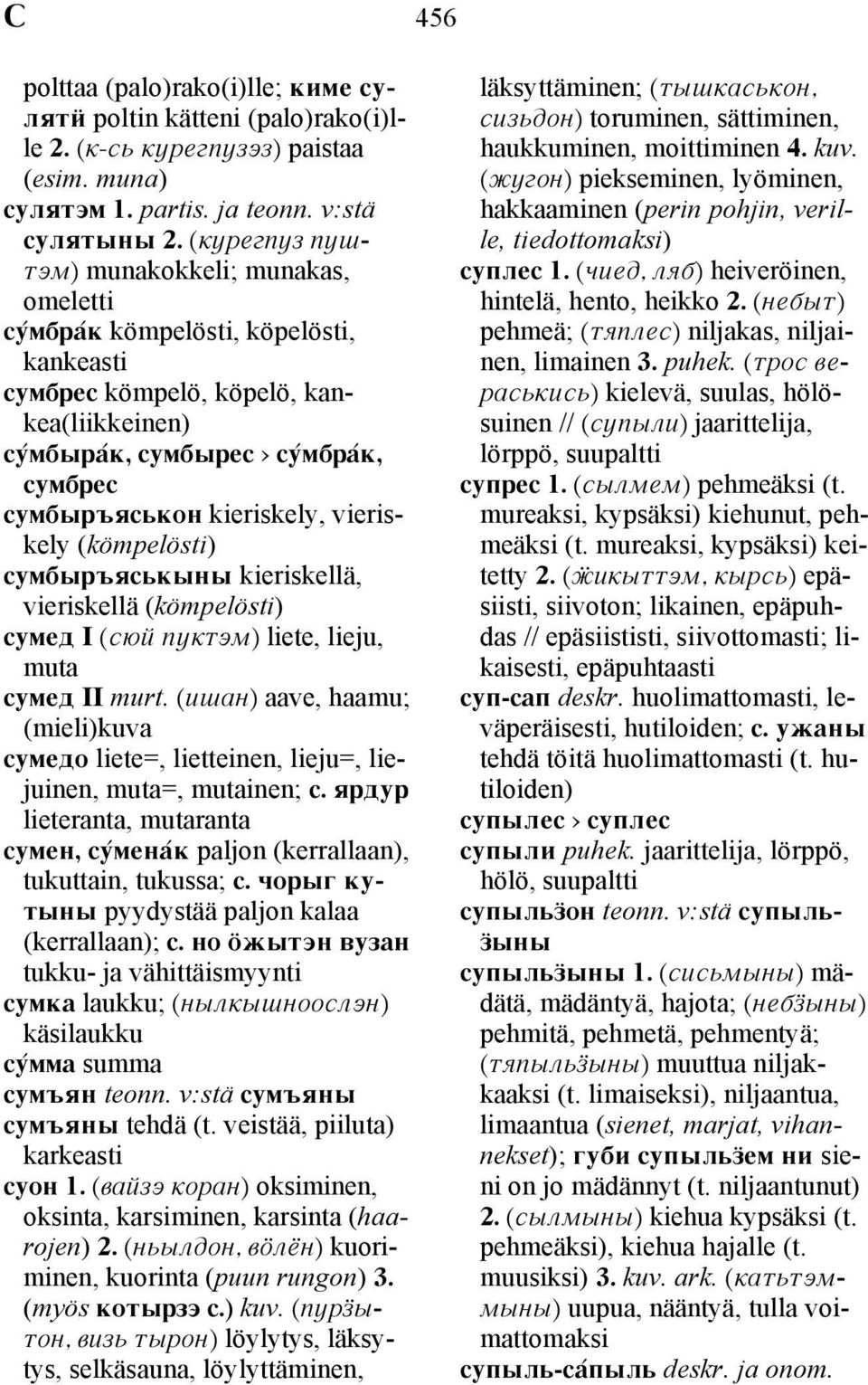 vieriskely (kömpelösti) sumbyr_qsxkyny kieriskellä, vieriskellä (kömpelösti) sumed I (s@j pukt\m) liete, lieju, muta sumed II murt.