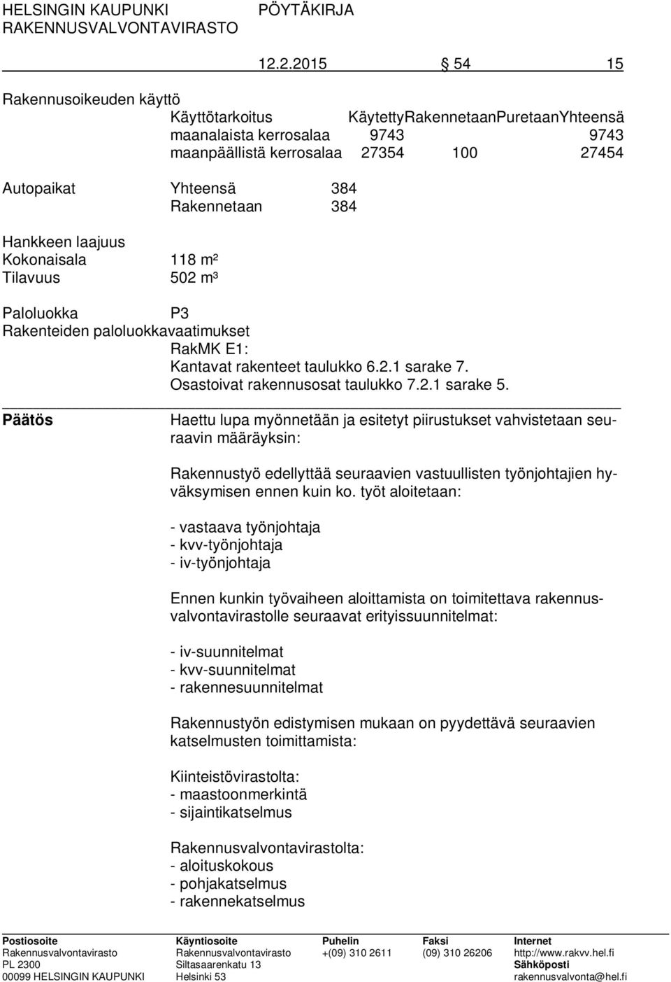 Osastoivat rakennusosat taulukko 7.2.1 sarake 5.