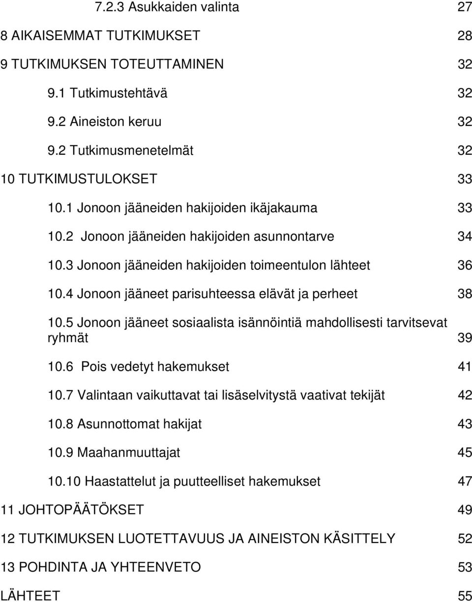 4 Jonoon jääneet parisuhteessa elävät ja perheet 38 10.5 Jonoon jääneet sosiaalista isännöintiä mahdollisesti tarvitsevat ryhmät 39 10.6 Pois vedetyt hakemukset 41 10.