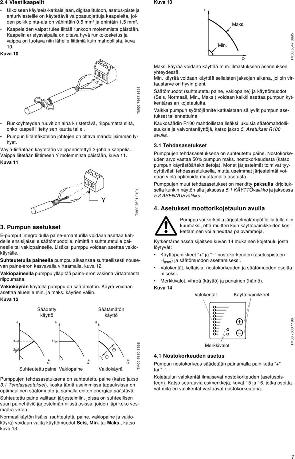 Kuva 1 Runkoyhteyden ruuvit on aina kiristettävä, riippumatta siitä, onko kaapeli liitetty sen kautta tai ei. Pumpun liitäntäkotelon johtojen on oltava mahdollisimman lyhyet.