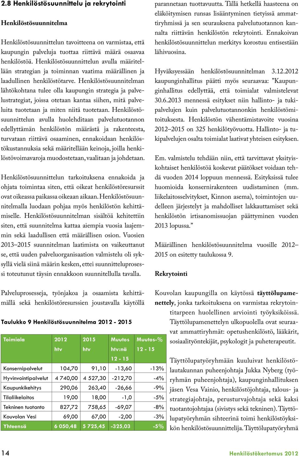 Henkilöstösuunnitelman lähtökohtana tulee olla kaupungin strategia ja palvelustrategiat, joissa otetaan kantaa siihen, mitä palveluita tuotetaan ja miten niitä tuotetaan.