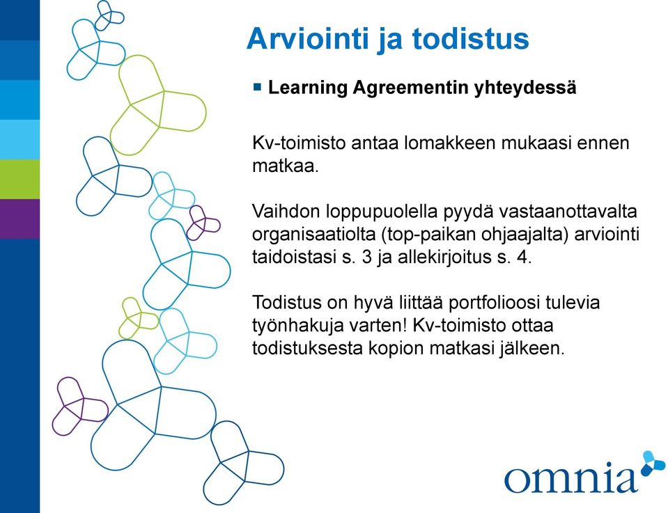 Vaihdon loppupuolella pyydä vastaanottavalta organisaatiolta (top-paikan ohjaajalta)