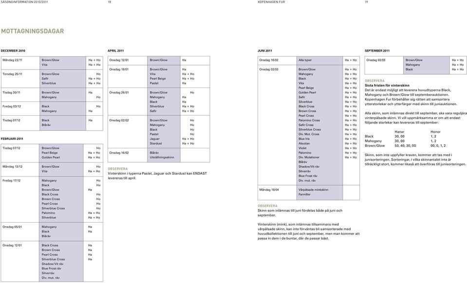 17/12 Mahogany Ho Black Ho Brown/Glow Ha Black Cross Ho Brown Cross Ho Pearl Cross Ho Silverblue Cross Ho Palomino Silverblue Onsdag 12/01 Brown/Glow Ha Onsdag 19/01 Brown/Glow Ha Vita Pearl Beige