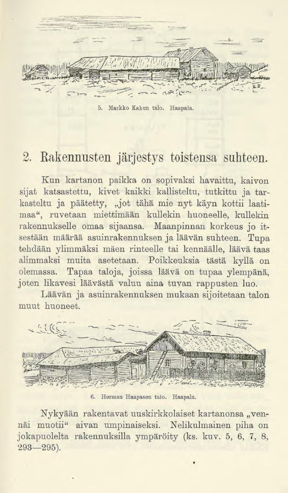 kullekin huoneelle, kullekin rakennukselle omaa sijaansa. Maanpinnan korkeus jo itsestään määrää asuinrakennuksen jaläävän suhteen.