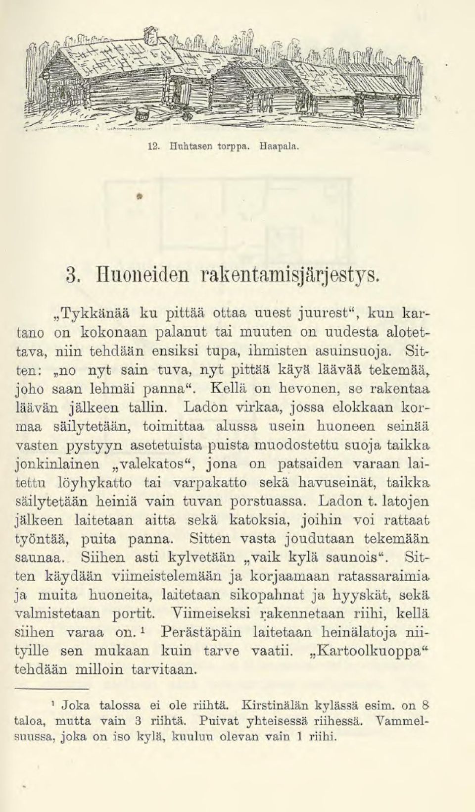 Sitten: no nyt sain tuva, nyt pittää käyä läävää tekemää, joho saan lehmäi panna". Kellä on hevonen, se rakentaa läävän jälkeen tallin.