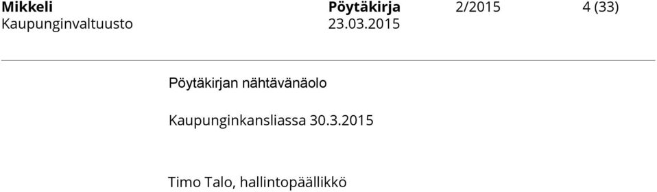 2015 Pöytäkirjan nähtävänäolo