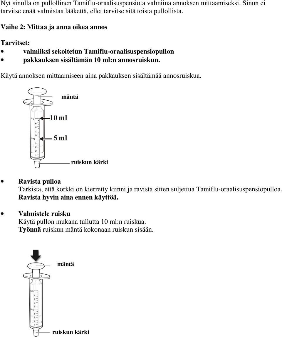 Käytä annoksen mittaamiseen aina pakkauksen sisältämää annosruiskua.