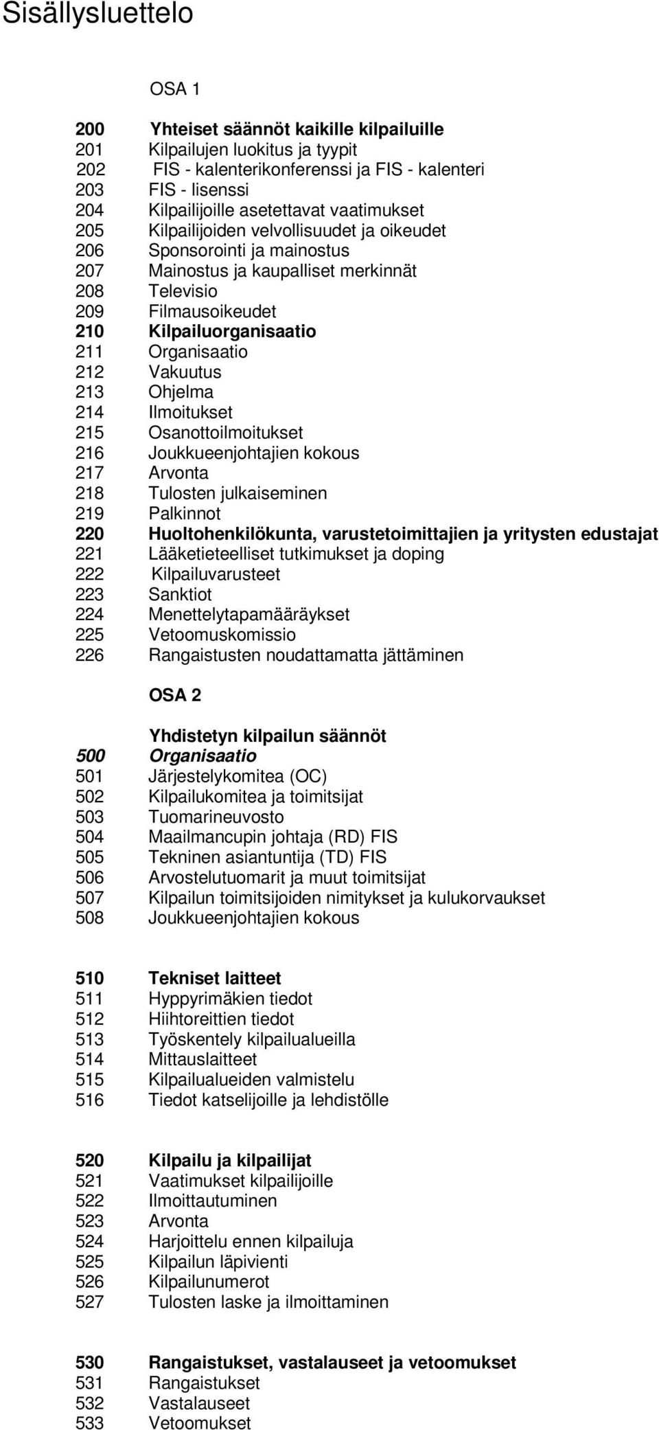 211 Organisaatio 212 Vakuutus 213 Ohjelma 214 Ilmoitukset 215 Osanottoilmoitukset 216 Joukkueenjohtajien kokous 217 Arvonta 218 Tulosten julkaiseminen 219 Palkinnot 220 Huoltohenkilökunta,