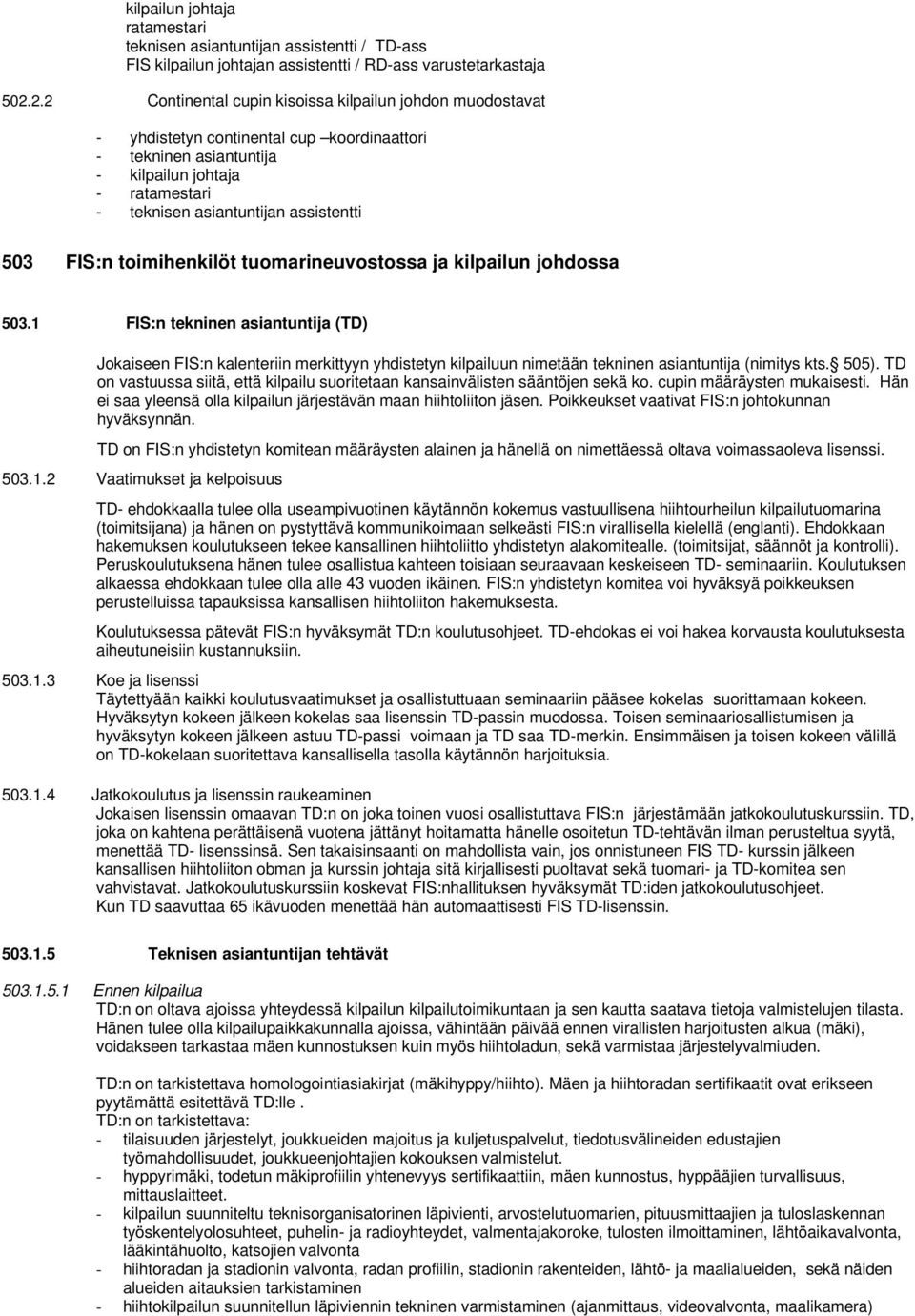 503 FIS:n toimihenkilöt tuomarineuvostossa ja kilpailun johdossa 503.