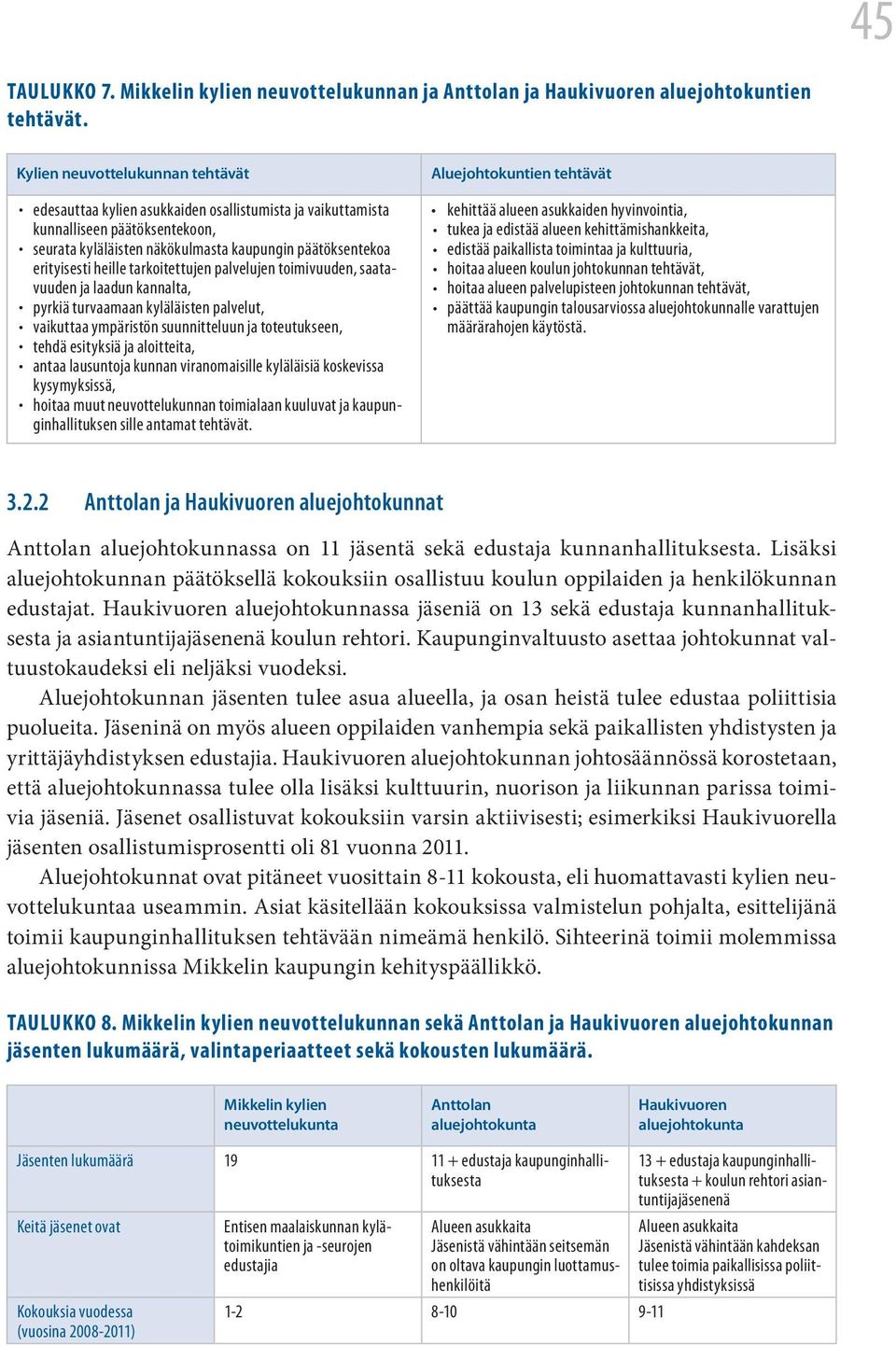 heille tarkoitettujen palvelujen toimivuuden, saatavuuden ja laadun kannalta, pyrkiä turvaamaan kyläläisten palvelut, vaikuttaa ympäristön suunnitteluun ja toteutukseen, tehdä esityksiä ja