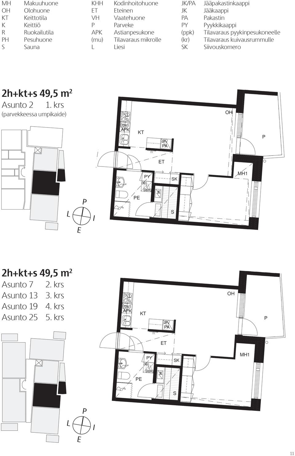 pyykinpesukoneelle Tilavaraus kuivausrummulle iivouskomero 2h+kt+s 49,5 m 2 Asunto 2 1.