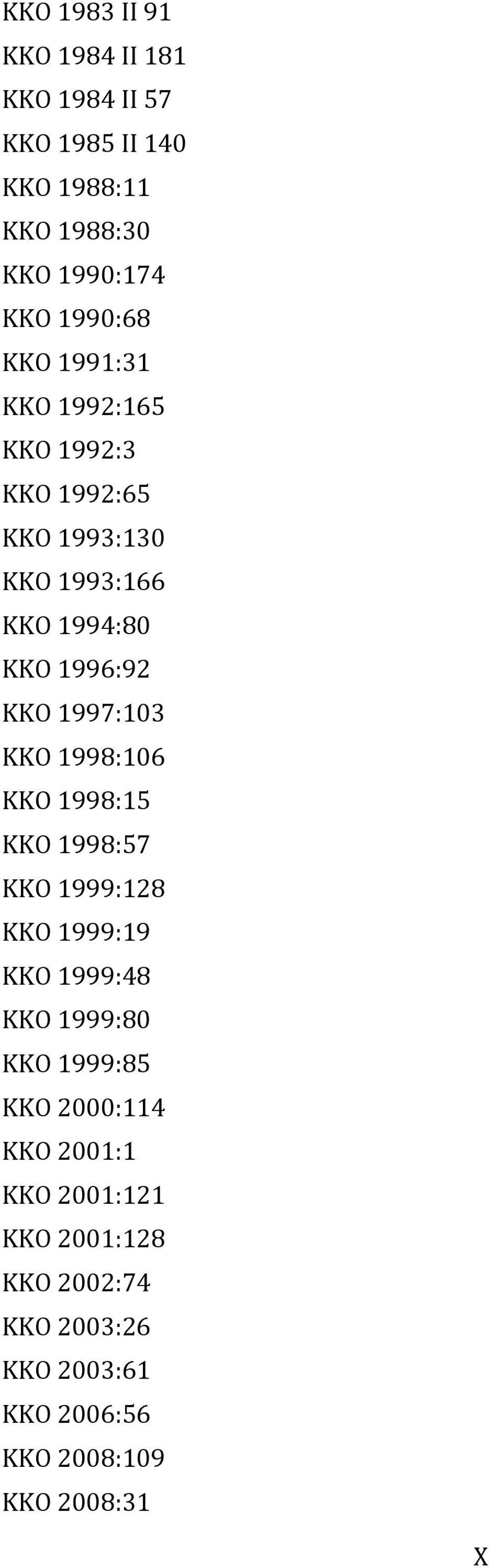 KKO 1998:106 KKO 1998:15 KKO 1998:57 KKO 1999:128 KKO 1999:19 KKO 1999:48 KKO 1999:80 KKO 1999:85 KKO 2000:114