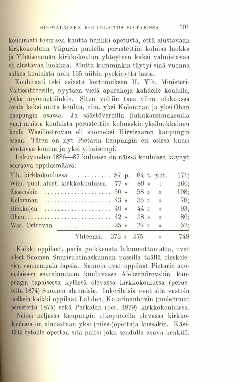 Ministeri- Valtiosihteerille, pyytäen vielä apurahoja kahdelle koululle, jotka myönnettiinkin. Siten voitiin taas viime elokuussa avata kaksi uutta koulua, nim.