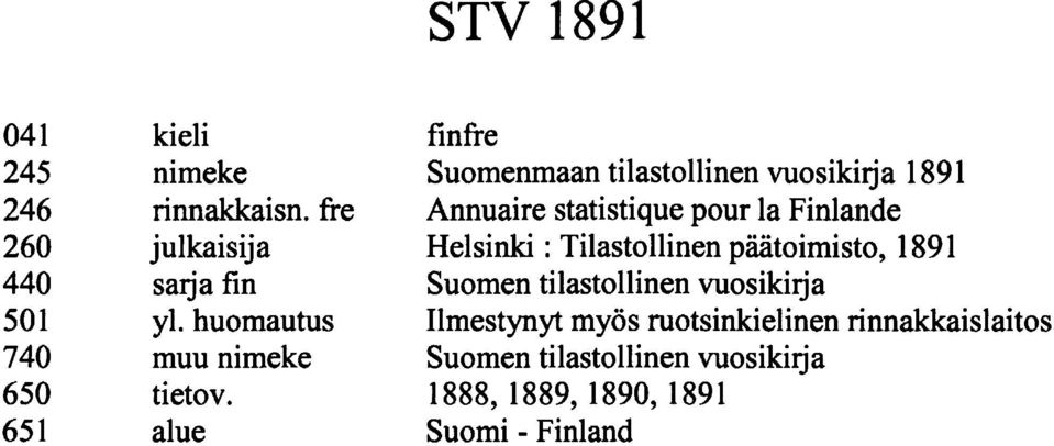 päätomsto, 0 sarja fn Suomen tlastollnen vuoskrja 0 yl.