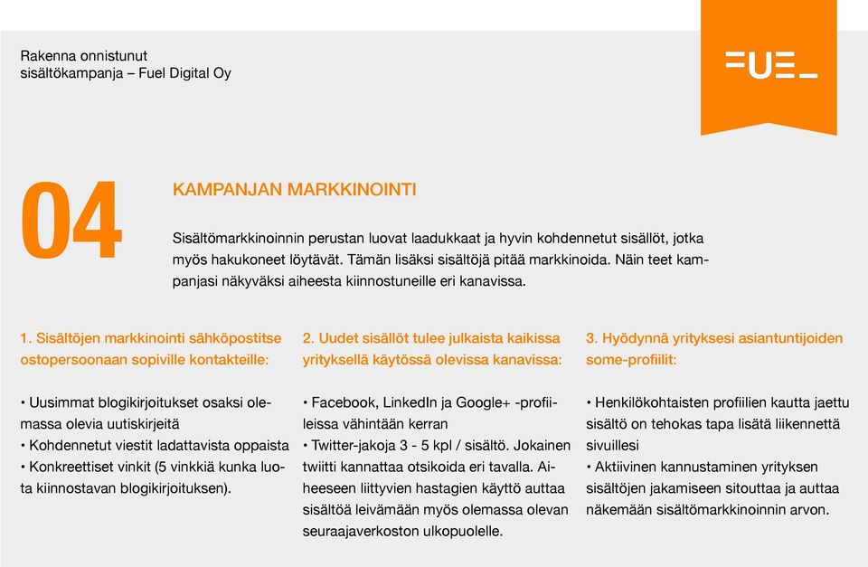 Uudet sisällöt tulee julkaista kaikissa yrityksellä käytössä olevissa kanavissa: 3.
