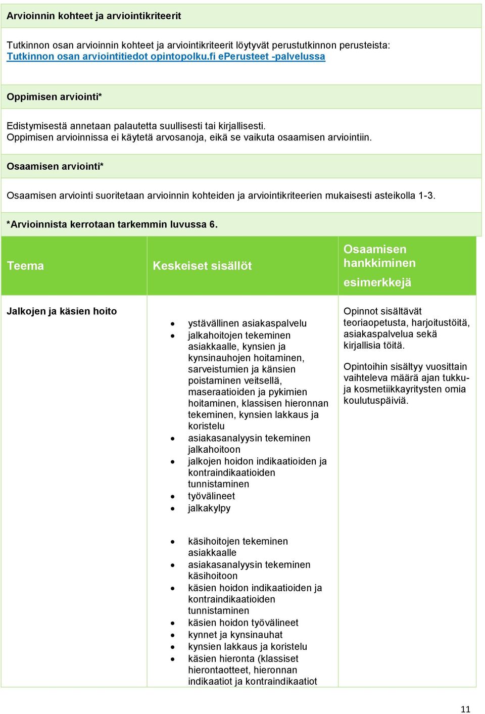 Osaamisen arviointi* Osaamisen arviointi suoritetaan arvioinnin kohteiden ja arviointikriteerien mukaisesti asteikolla 1-3. *Arvioinnista kerrotaan tarkemmin luvussa 6.