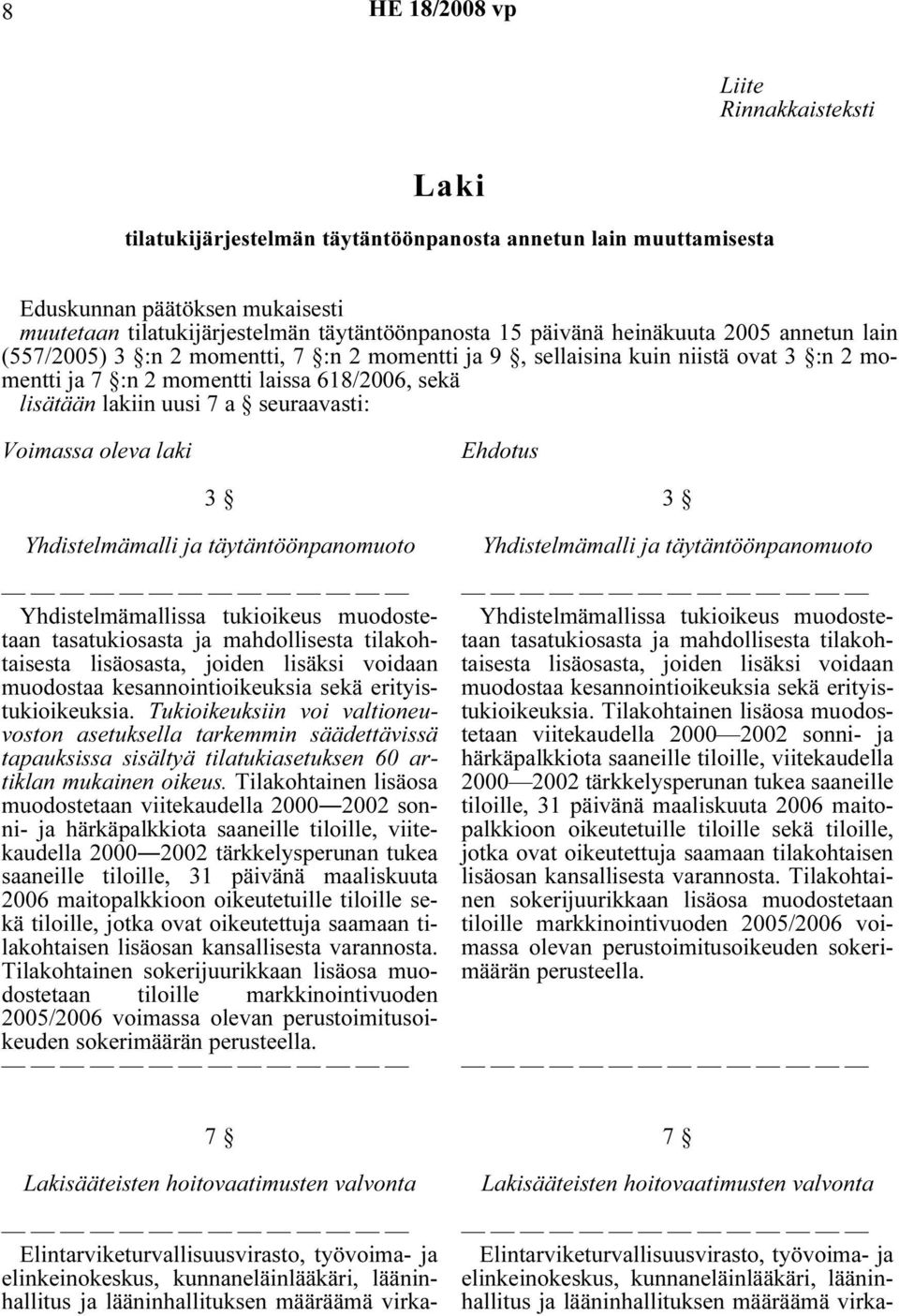 oleva laki Ehdotus 3 Yhdistelmämalli ja täytäntöönpanomuoto Yhdistelmämallissa tukioikeus muodostetaan tasatukiosasta ja mahdollisesta tilakohtaisesta lisäosasta, joiden lisäksi voidaan muodostaa