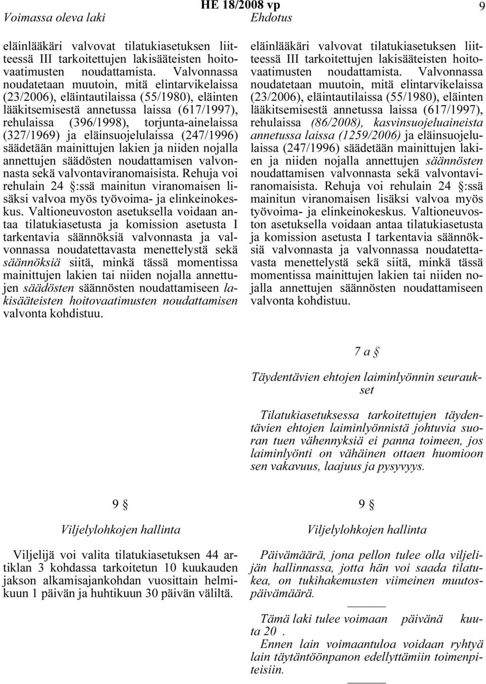 (327/1969) ja eläinsuojelulaissa (247/1996) säädetään mainittujen lakien ja niiden nojalla annettujen säädösten noudattamisen valvonnasta sekä valvontaviranomaisista.