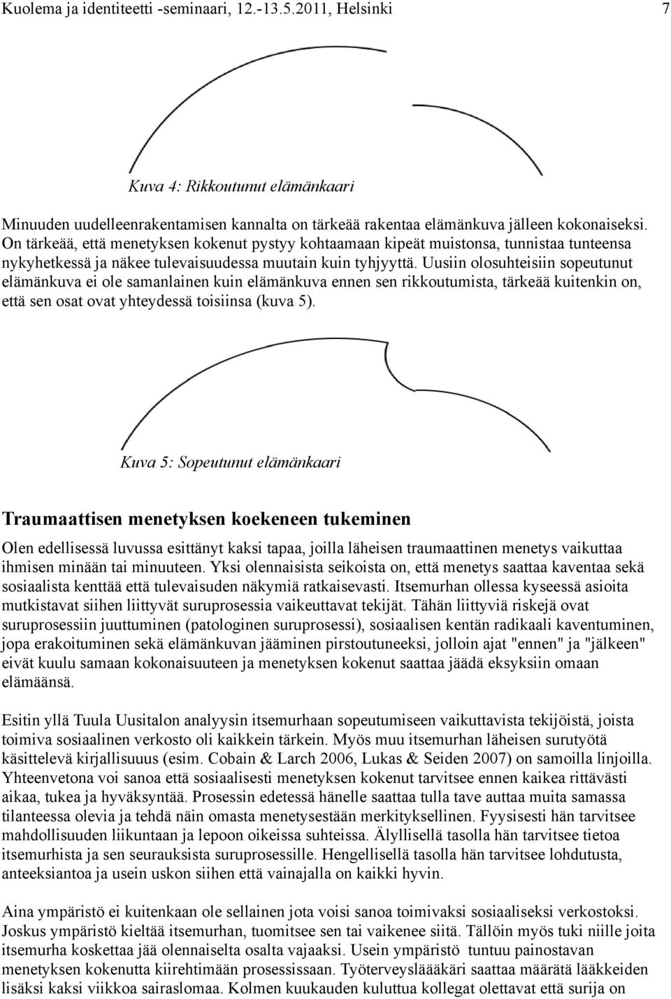 Uusiin olosuhteisiin sopeutunut elämänkuva ei ole samanlainen kuin elämänkuva ennen sen rikkoutumista, tärkeää kuitenkin on, että sen osat ovat yhteydessä toisiinsa (kuva 5).