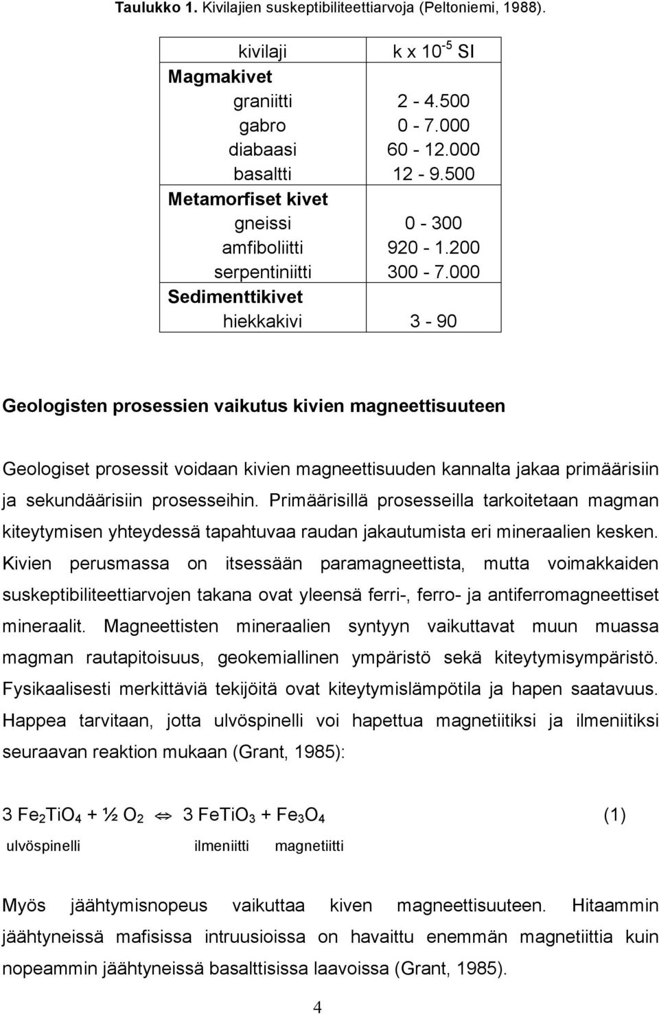 000 Sedimenttikivet hiekkakivi 3-90 Geologisten prosessien vaikutus kivien magneettisuuteen Geologiset prosessit voidaan kivien magneettisuuden kannalta jakaa primäärisiin ja sekundäärisiin