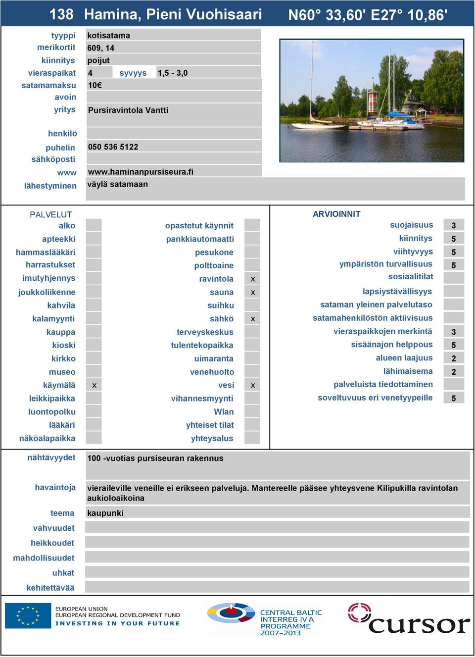 fi väylä satamaan suojaisuus 3 5 hammas viihtyvyys 5 ympäristön turvallisuus 5 satamastön aktiivisuus 3 sisäänajon helppous 5 alueen