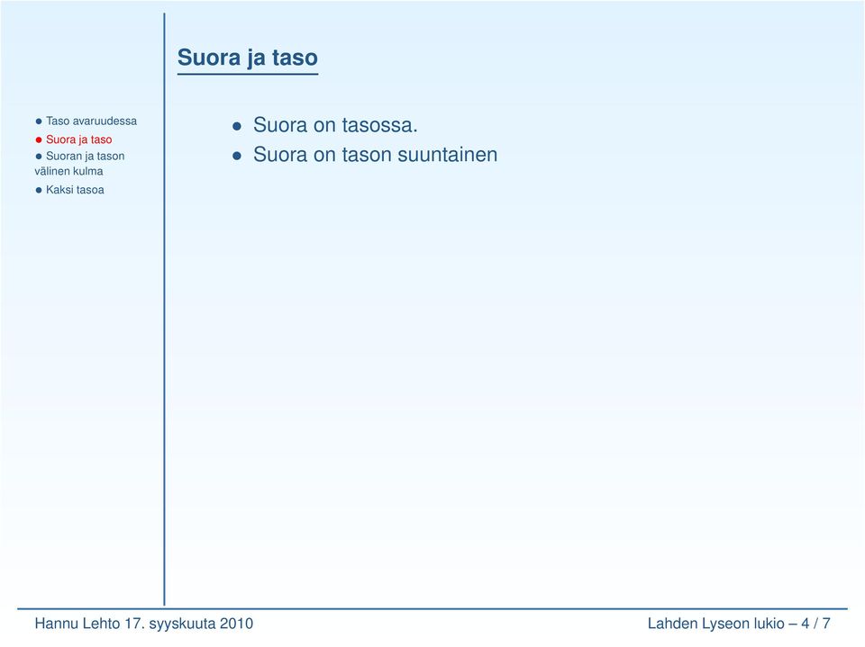 Suora on tason suuntainen