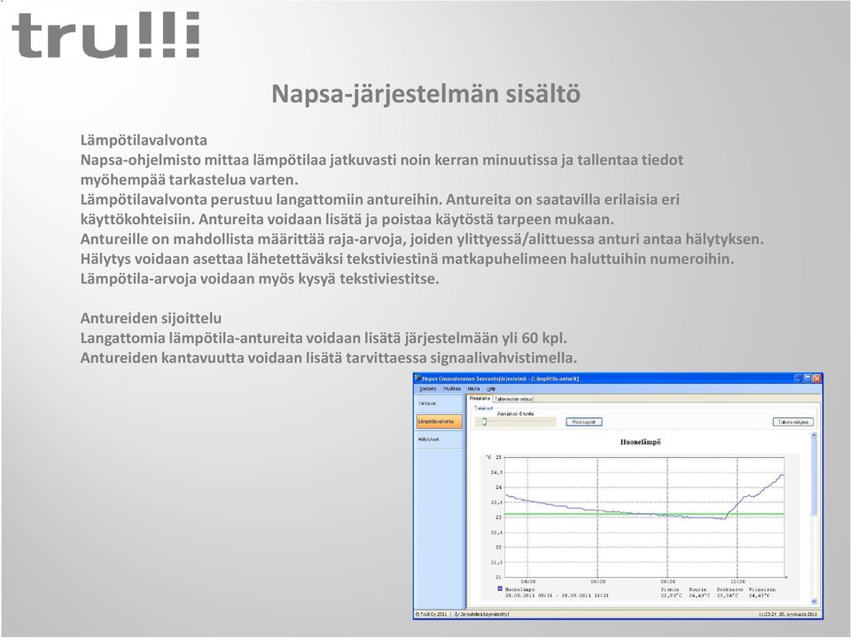 Antureille on mahdollista määrittää raja-arvoja, joiden ylittyessä/alittuessa anturi antaa hälytyksen.