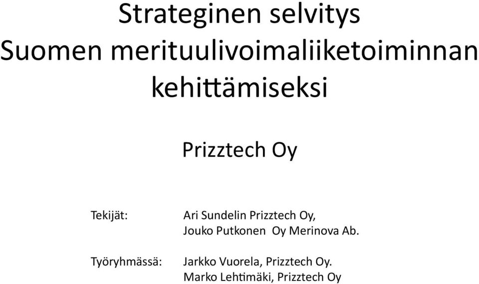 Oy Tekijät: Työryhmässä: Ari Sundelin Prizztech Oy,