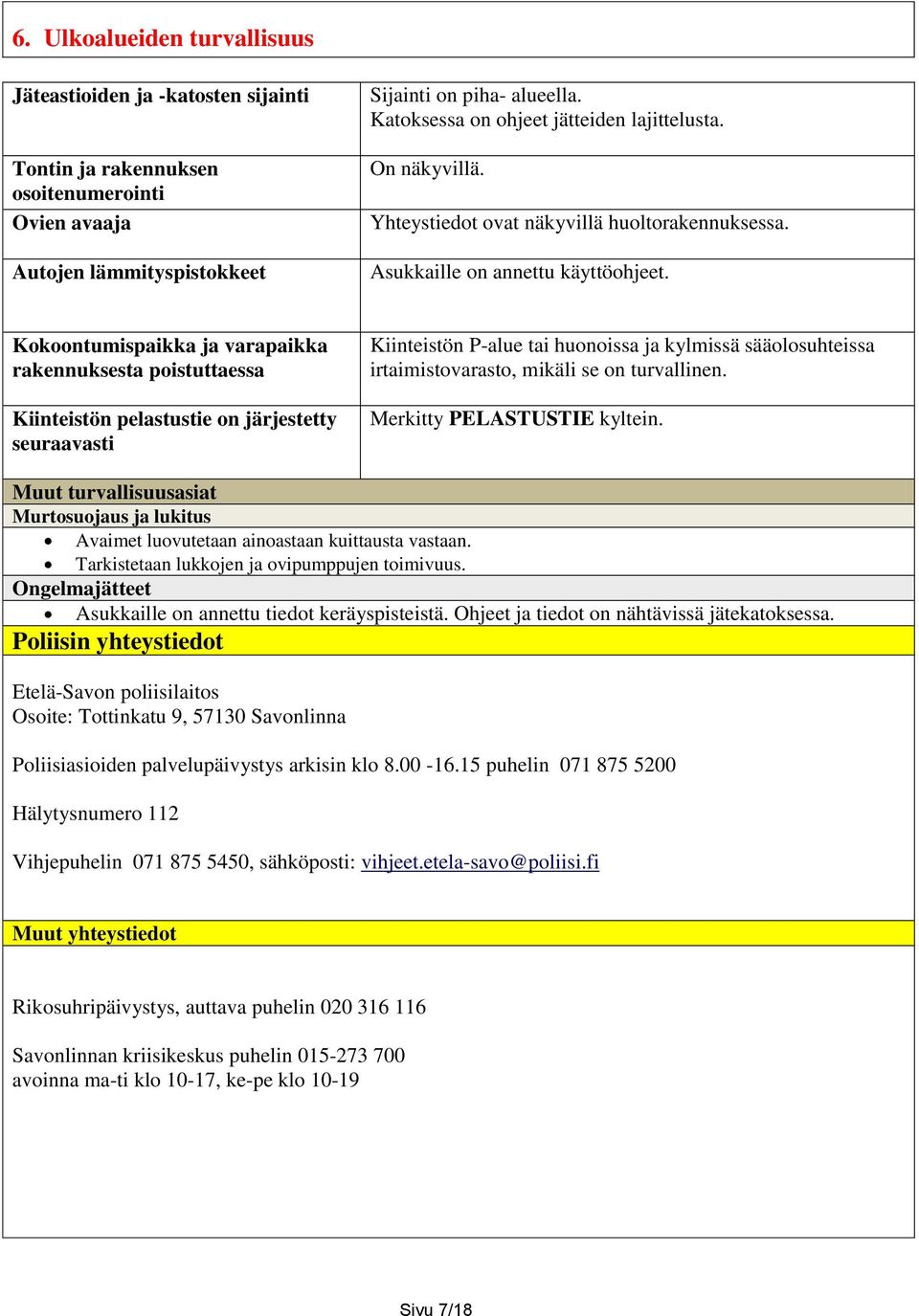 Kokoontumispaikka ja varapaikka rakennuksesta poistuttaessa Kiinteistön pelastustie on järjestetty seuraavasti Kiinteistön P-alue tai huonoissa ja kylmissä sääolosuhteissa irtaimistovarasto, mikäli