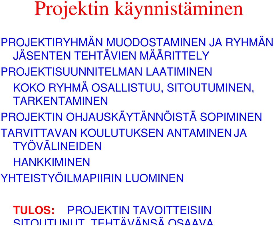 TARKENTAMINEN PROJEKTIN OHJAUSKÄYTÄNNÖISTÄ SOPIMINEN TARVITTAVAN KOULUTUKSEN