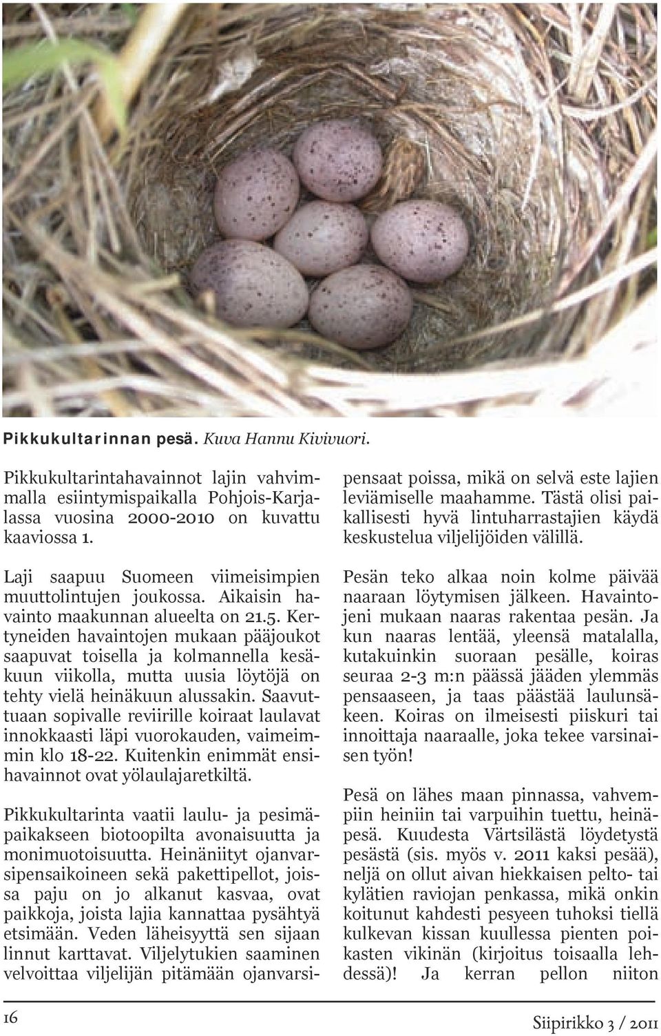 Laji saapuu Suomeen viimeisimpien muuttolintujen joukossa. Aikaisin havainto maakunnan alueelta on 21.5.