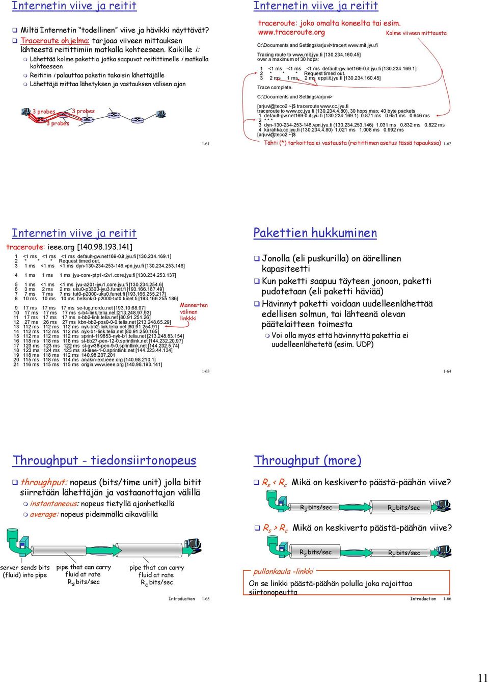 probes 3 probes 3 probes 1-61 Internetin viive ja reitit traceroute: joko omalta koneelta tai esim. www.traceroute.org Kolme viiveen mittausta C:\Documents and Settings\arjuvi>tracert www.mit.jyu.