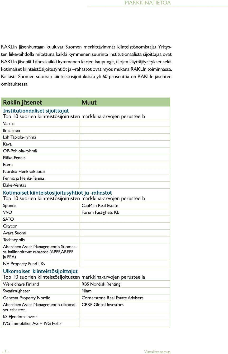 Kaikista Suomen suorista kiinteistösijoituksista yli 60 prosenttia on RAKLIn jäsenten omistuksessa.
