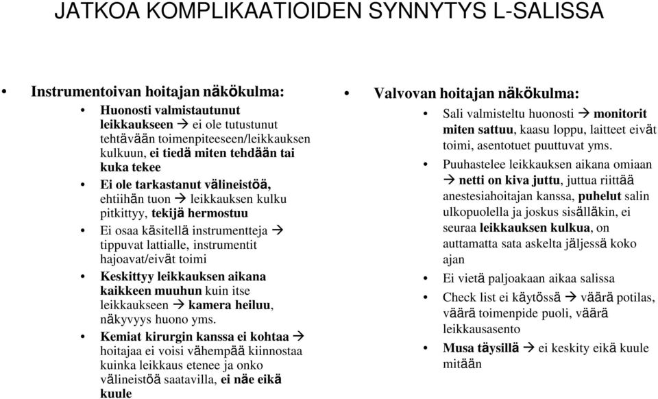 toimi Keskittyy leikkauksen aikana kaikkeen muuhun kuin itse leikkaukseen kamera heiluu, näkyvyys huono yms.