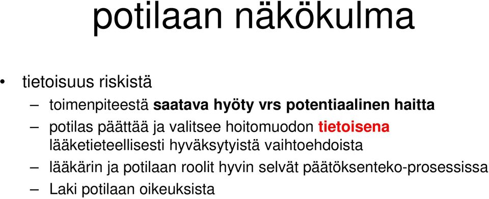 tietoisena lääketieteellisesti hyväksytyistä vaihtoehdoista lääkärin ja