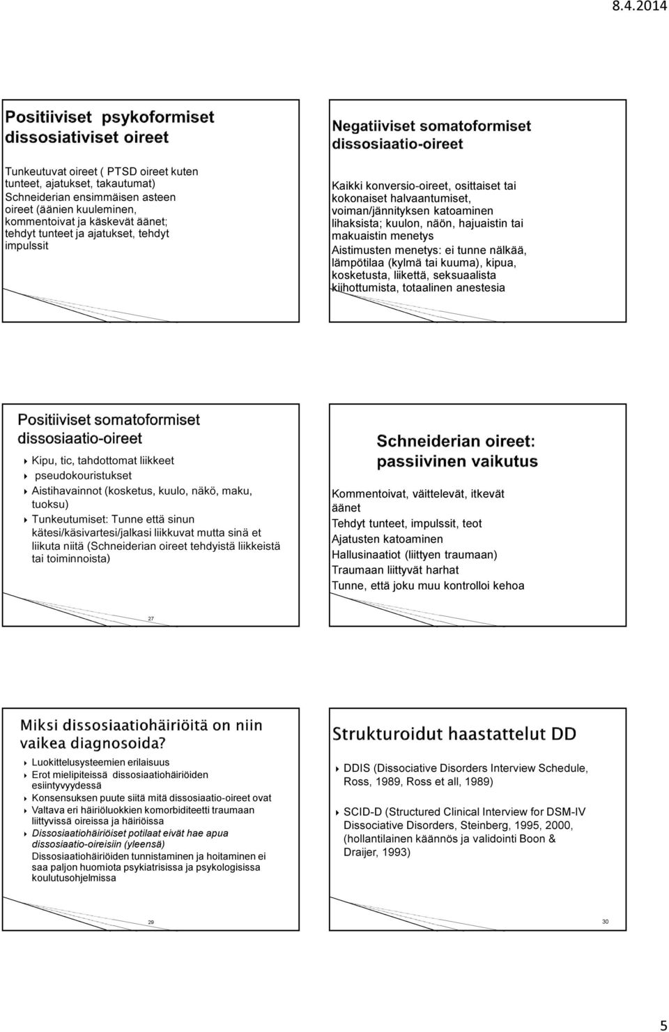 nälkää, lämpötilaa (kylmä tai kuuma), kipua, kosketusta, liikettä, seksuaalista kiihottumista, totaalinen anestesia Kipu, tic, tahdottomat liikkeet pseudokouristukset Aistihavainnot (kosketus, kuulo,