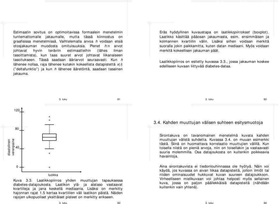 Pienet h:n arvot johtavat hyvin teräviin estimaatteihin (lähes ilman tasoittamista), kun taas suuret arvot johtavat liikanaiseen tasoitukseen. ässä saadaan ääriarvot seuraavasti.