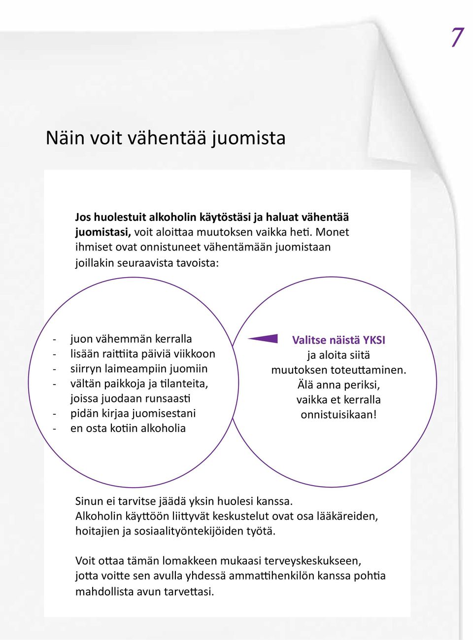 tilanteita, joissa juodaan runsaasti - pidän kirjaa juomisestani - en osta kotiin alkoholia Valitse näistä YKSI ja aloita siitä muutoksen toteuttaminen.