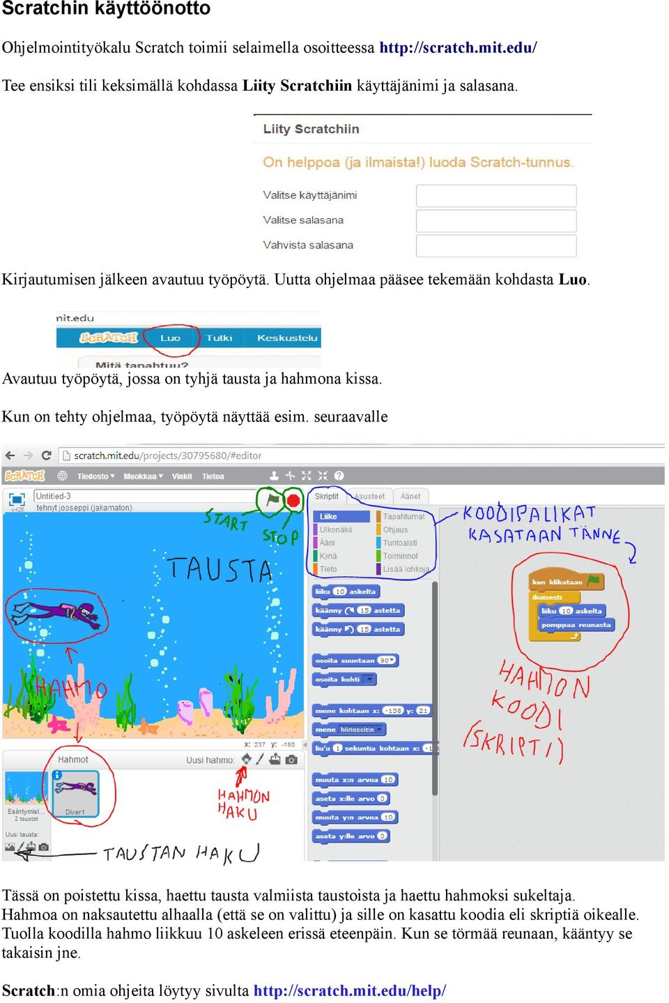 seuraavalle Tässä on poistettu kissa, haettu tausta valmiista taustoista ja haettu hahmoksi sukeltaja.