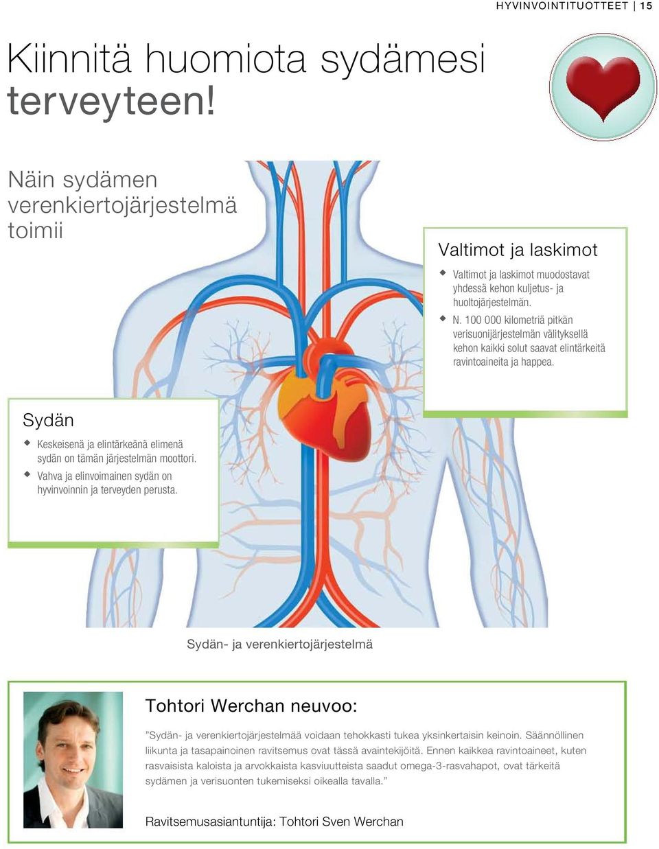 100 000 kilometriä pitkän verisuonijärjestelmän välityksellä kehon kaikki solut saavat elintärkeitä ravintoaineita ja happea.