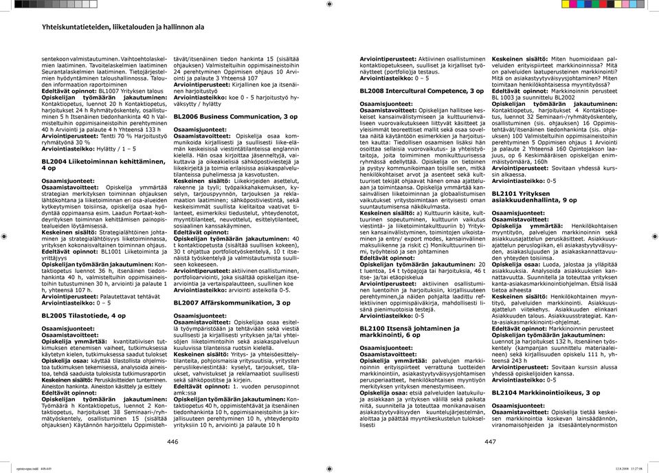 Valmisteltuihin oppimisaineistoihin perehtyminen 40 h Arviointi ja palaute 4 h Yhteensä 133 h Arviointiperusteet: Tentti 70 % Harjoitustyö ryhmätyönä 30 % Arviointiasteikko: Hylätty / 1 5 BL2004