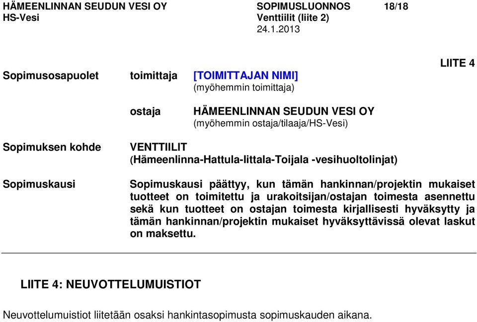 hankinnan/projektin mukaiset tuotteet on toimitettu ja urakoitsijan/ostajan toimesta asennettu sekä kun tuotteet on ostajan toimesta kirjallisesti hyväksytty ja tämän