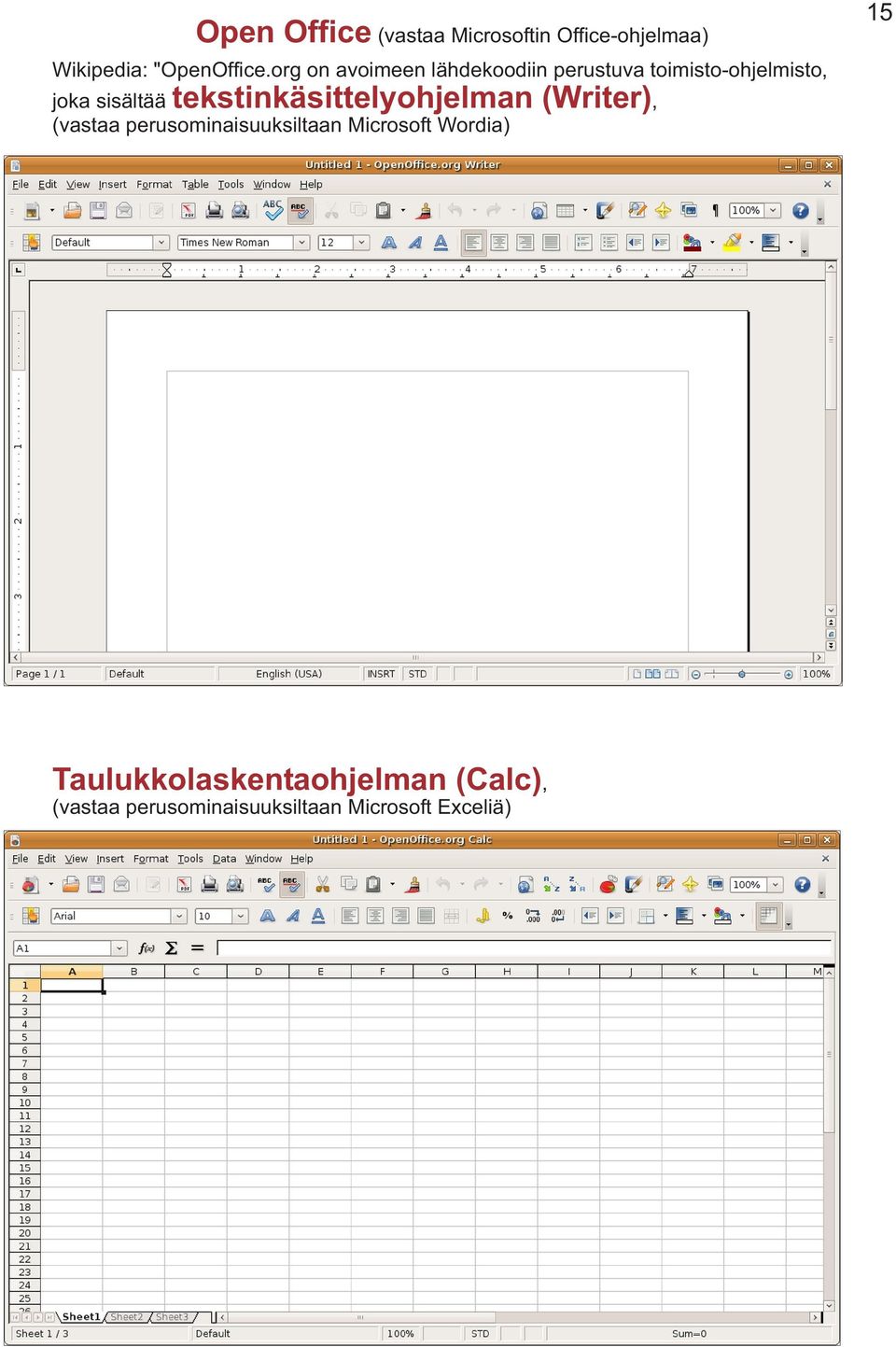 tekstinkäsittelyohjelman (Writer), (vastaa perusominaisuuksiltaan Microsoft